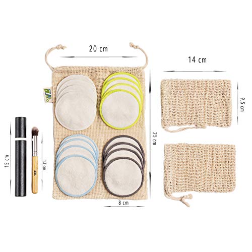 Almohadillas desmaquillantes reutilizables de bambú 16 Piezas + 2 bolsas de jabón de sisal + 1 bolsa de lavandería, ecológico