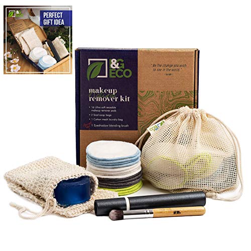 Almohadillas desmaquillantes reutilizables de bambú 16 Piezas + 2 bolsas de jabón de sisal + 1 bolsa de lavandería, ecológico