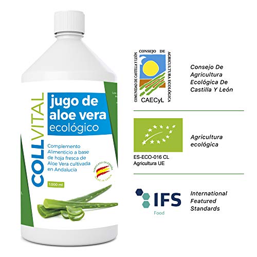 Aloe vera puro para beber con pulpa natural/zumo 99.5% aloe vera con certificación Bio y ecologico/bebida de jugo de aloe vera organico fabricada en España 1 litro