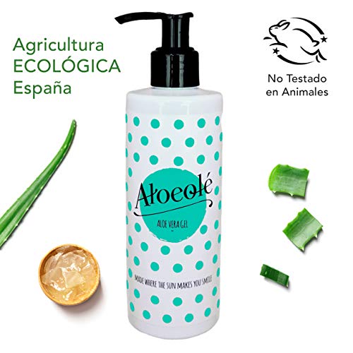 AloeOlé | Gel Aloe Vera 100% Puro y Ecológico 250 ml | Hidrata, regenera la piel y alivia las quemaduras | After Sun refrescante y calmante Post Depilación | Producido en España |