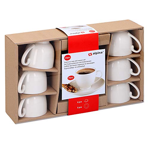 Alpina 871125285358 – Set de Tazas de Espresso con Platos, cerámica Blanca (12 Unidades) 31 x 17,5 x 7 cm