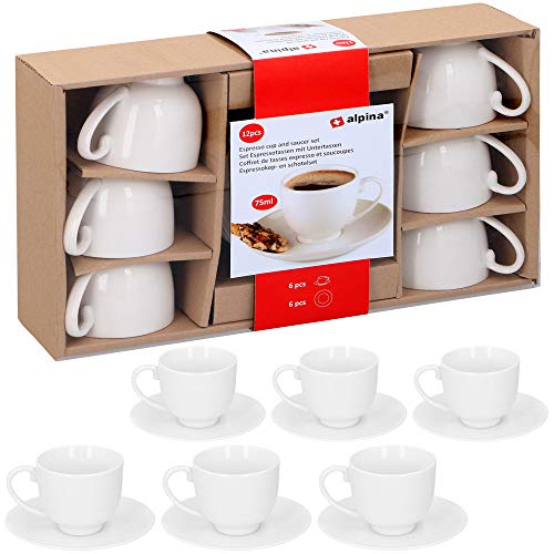 Alpina 871125285358 – Set de Tazas de Espresso con Platos, cerámica Blanca (12 Unidades) 31 x 17,5 x 7 cm