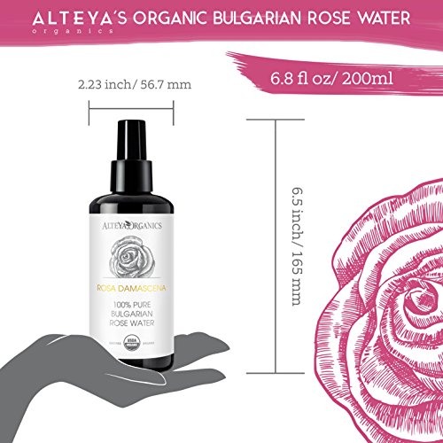 Alteya Organic Agua Floral de Rosa (Rosa Damascena) 200 ml – Spray (Vidrio) - 100% Puro Natural Bio con Certificado USDA, Vendido Directamente por el Cultivador y Destilador Alteya Organics