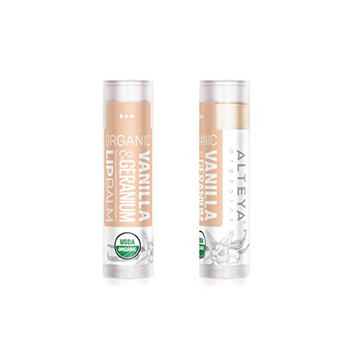 Alteya Organic Bálsamo Labial de Vainilla y Geranio 5 gr – USDA Certificado Orgánico Puro Bio Producto Natural para Cuidado Labial Basado en Aceites Esenciales Hidratantes y Mantequillas Nutritivas
