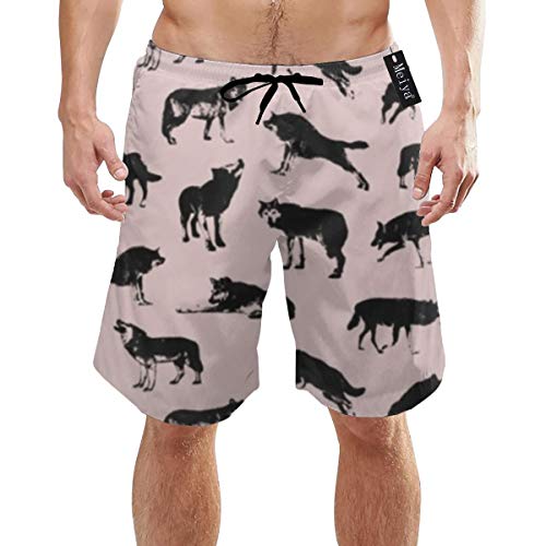 Alysai Wolves On Pale Rose Bañador para Hombre Summer Shorts de Secado rápido Shorts de baño con Bolsillos Laterales Forro de Malla XXL