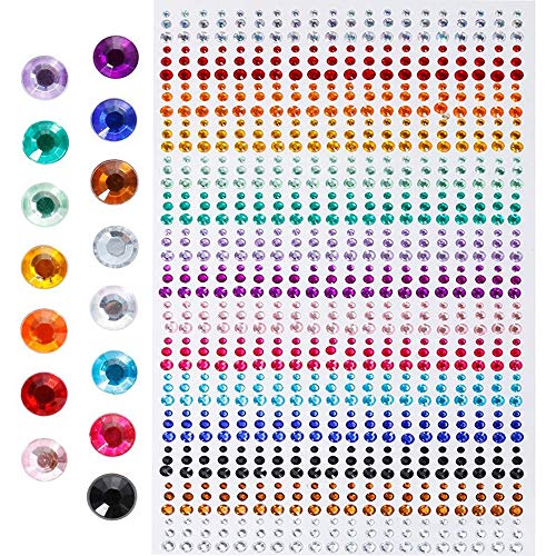 Amaoma Pegatinas Autoadhesivas de Diamantes de Imitación Gemas Pegatinas Uñas Decorativas Brillantes para la Cara Manualidades Material Artesania Color Piedras Cristal 3mm 4mm 5mm 900 Piezas