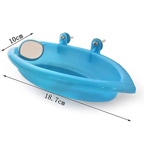 Amasawa Bañera de Plástico para Pájaros con Espejo, para Loros de Mascotas Bañera de Baño Caja de Baño Accesorios de Bañera para Ducha de Pájaros (Azul)