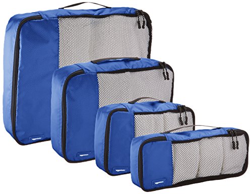 AmazonBasics - Bolsas de equipaje (pequeña, mediana, grande y alargada, 4 unidades), Azul