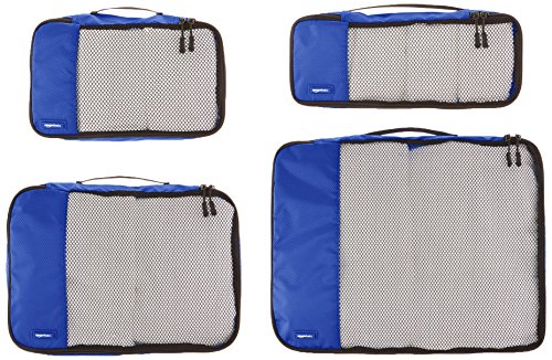 AmazonBasics - Bolsas de equipaje (pequeña, mediana, grande y alargada, 4 unidades), Azul