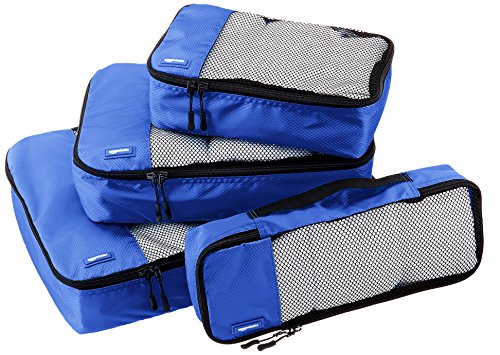 AmazonBasics - Bolsas de equipaje (pequeña, mediana, grande y alargada, 4 unidades), Azul