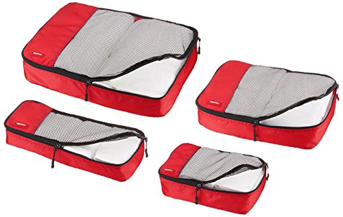 AmazonBasics - Bolsas de equipaje (pequeña, mediana, grande y alargada, 4 unidades), Rojo