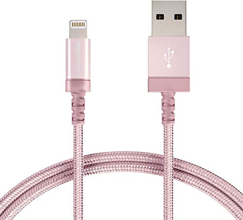 AmazonBasics - Cable conector USB a Lightning (nailon trenzado, certificado por Apple, 0,9 m), color oro rosa