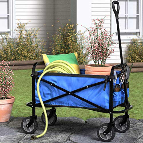 AmazonBasics - Carreta plegable para jardín y aire libre con bolsa de cubierta, azul