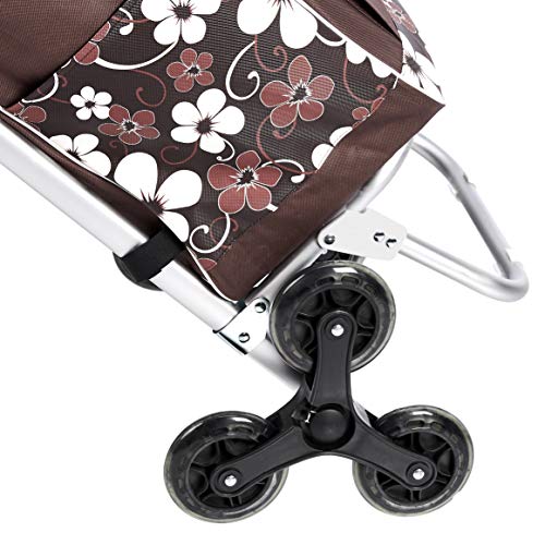 AmazonBasics - Carrito de la compra con 6 ruedas y asas de aluminio, 50 litros, flores marrones