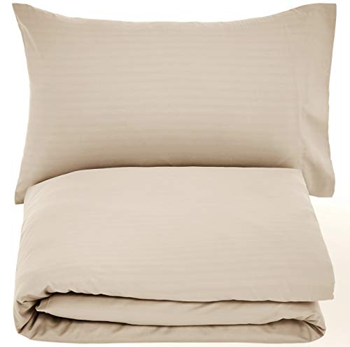 AmazonBasics - Juego de ropa de cama con funda nórdica de microfibra y 1 funda de almohada - 135 x 200 cm, crema