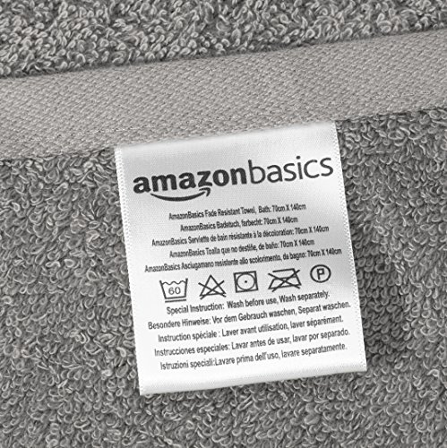 AmazonBasics - Juego de toallas (colores resistentes, 2 toallas de baño y 2 toallas de manos), color gris