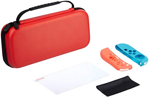 AmazonBasics - Kit de protección para Nintendo Switch, con funda de transporte y protector de pantalla de cristal templado - Rojo