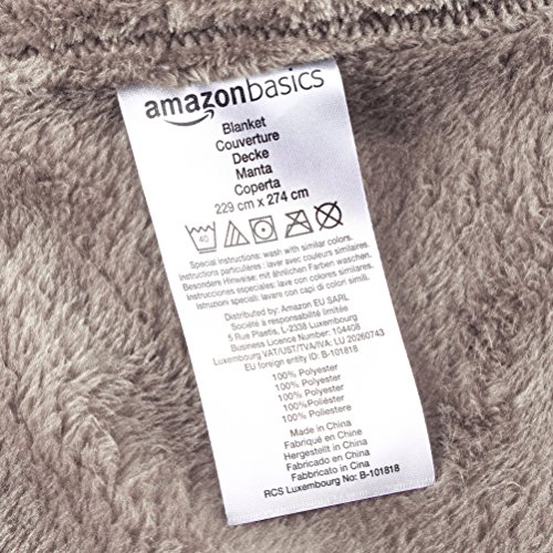 AmazonBasics - Manta, hecha de suave felpa - 229 x 274cm - gris
