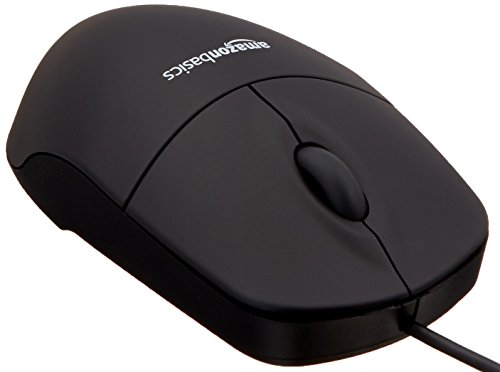 AmazonBasics - Ratón con 3 botones y cable USB, 5V - 100mA, color negro