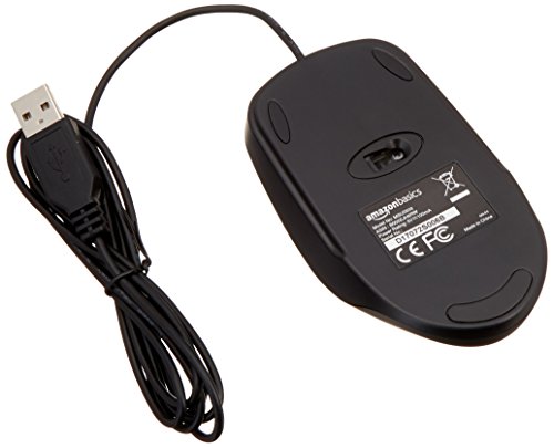 AmazonBasics - Ratón con 3 botones y cable USB, 5V - 100mA, color negro