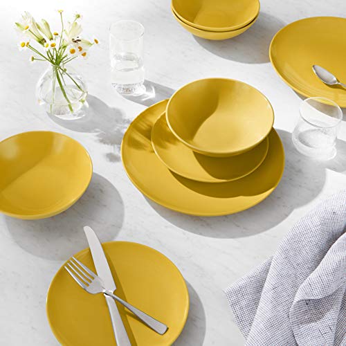 AmazonBasics - Vajilla de gres para 6 personas, color Amarillo, 18 piezas