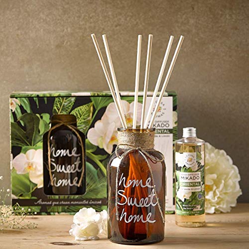 Ambientador Mikado Grande con Botella Decorativa y Varillas para Grandes Espacios, Aroma Oriental - 400 ml…