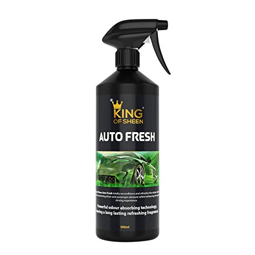 Ambientador para coches King of Sheen Auto Fresh y eliminador de olores para coches, tecnología de absorción potente de olores que deja una fragancia refrescante, duradera. Presentación de 500 ml