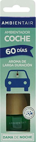 Ambientair. Ambientador para coche Dama de Noche. Ambientador sin alcohol con tapón de madera. Fragancia suave y duradera que no causa mareos ni irritación.