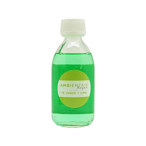 Ambientair. Recambio para ambientador 250ml. Té Verde y Lima. Recambio para difusor de Varillas. Líquido para Rellenar tu ambientador Mikado de palitos. Sin Alcohol.