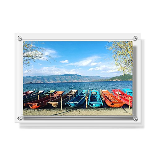 AMEITECH Marco de Acrílico, Doble Panel Claro Montaje en Pared Marcos Soporta 32 x 23 cm Pictures