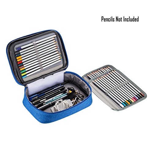 AMGOMH Estuches, 72 ranuras portalápices Caja de lápiz de Estudiantes Organizador Estuche Escolar de caso lapices de colores lápiz bolsa de arte dibujo Estuches Escolares Pencil Case (Azul)