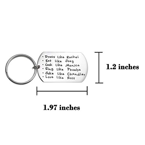 Amigos programa de televisión mercancía llavero vestido como Rachel Eat Like Joey Cook Like Monica Sing Like Phoebe broma como Chandler amor como Ross BFF regalos divertidos (comer cocina)