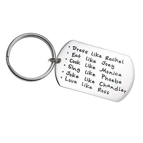 Amigos programa de televisión mercancía llavero vestido como Rachel Eat Like Joey Cook Like Monica Sing Like Phoebe broma como Chandler amor como Ross BFF regalos divertidos (comer cocina)