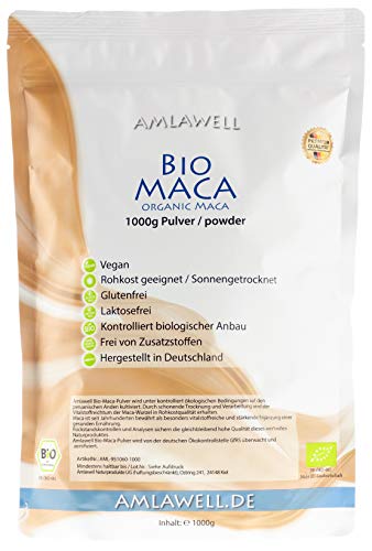 Amlawell polvo de maca orgánica de Perú / 1 kg embalado en Alemania / cultivo orgánico controlada / BIO - DE-ÖKO-039 (1000 g)