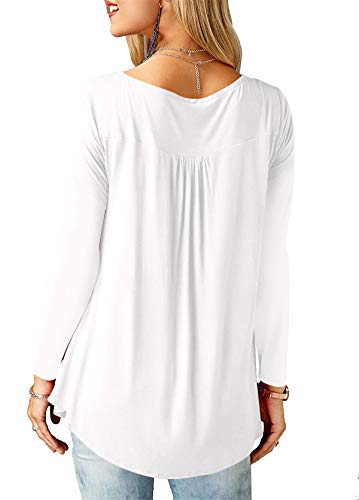 Amoretu Blusa Mujer Manga Larga Botones Flare Delgado Color Sólido Camisa Cuello en V Tops Blanco XXL
