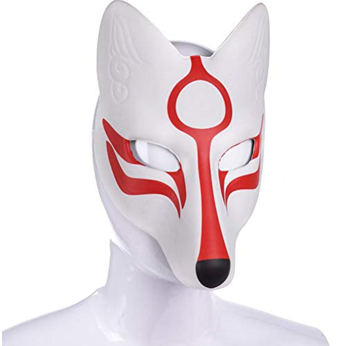 Amosfun Máscara Fox Cosplay Máscara de Halloween Mascarada Máscara Kabuki Japonesa Fiesta de Halloween Christams Cosplay Máscara Danza Maquillaje Prop