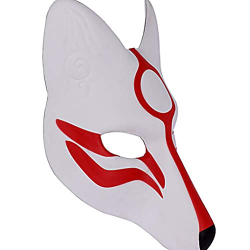 Amosfun Máscara Fox Cosplay Máscara de Halloween Mascarada Máscara Kabuki Japonesa Fiesta de Halloween Christams Cosplay Máscara Danza Maquillaje Prop