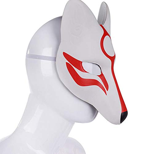 Amosfun Máscara Fox Cosplay Máscara de Halloween Mascarada Máscara Kabuki Japonesa Fiesta de Halloween Christams Cosplay Máscara Danza Maquillaje Prop