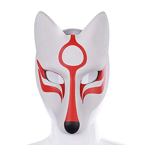Amosfun Máscara Fox Cosplay Máscara de Halloween Mascarada Máscara Kabuki Japonesa Fiesta de Halloween Christams Cosplay Máscara Danza Maquillaje Prop