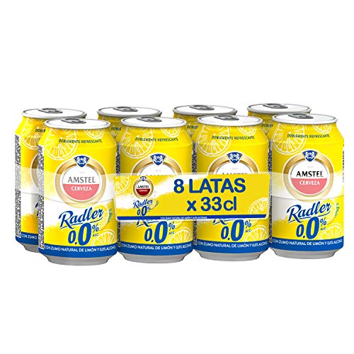 Amstel Radler 0.0 Limon Cerveza - Caja de 8 Latas x 330 ml (Total: 2.64 L)