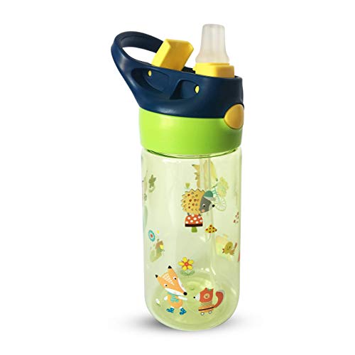 AMTBABY Botella de Tritan reutilizable con sistema antigoteo de 450ml. Facil Apertura. Sin BPA para uso diario y aprendizaje de Bebes y Niños.