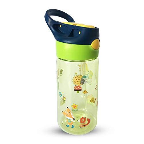 AMTBABY Botella de Tritan reutilizable con sistema antigoteo de 450ml. Facil Apertura. Sin BPA para uso diario y aprendizaje de Bebes y Niños.
