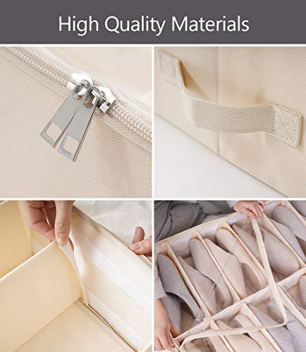AMX Caja para Guardar Zapatos Debajo de la Cama - Contenedor Grande Debajo de la Cama, Plegable con Tapas de plástico Transparente con Cremallera, Beige