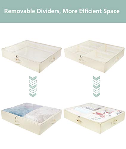 AMX Caja para Guardar Zapatos Debajo de la Cama - Contenedor Grande Debajo de la Cama, Plegable con Tapas de plástico Transparente con Cremallera, Beige