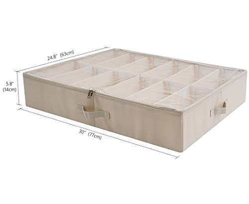 AMX Caja para Guardar Zapatos Debajo de la Cama - Contenedor Grande Debajo de la Cama, Plegable con Tapas de plástico Transparente con Cremallera, Beige