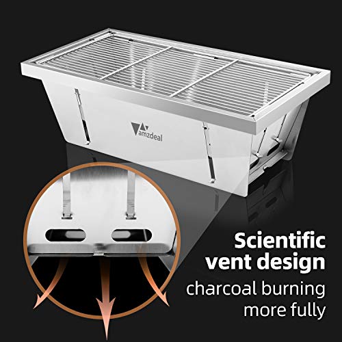 Amzdeal Barbacoa Parrilla de Carbón de Acero Inoxidable Portátil al Aire Libre Instalar y Doblar Por un Segundo Apto Para Picnic Camping Patio 3-5 Personas