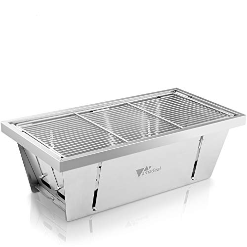Amzdeal Barbacoa Parrilla de Carbón de Acero Inoxidable Portátil al Aire Libre Instalar y Doblar Por un Segundo Apto Para Picnic Camping Patio 3-5 Personas