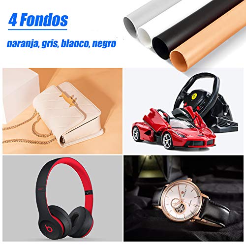 amzdeal Caja de Luz Fotografía Estudio 50x50x50 cm Portátil 3000-6500K Temperatura de Color, Brillo Regulable (10w-40w) con 4 Fondos + 4 Tiras de LED