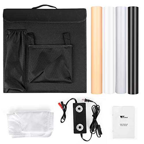 amzdeal Caja de Luz Fotografía Estudio 50x50x50 cm Portátil 3000-6500K Temperatura de Color, Brillo Regulable (10w-40w) con 4 Fondos + 4 Tiras de LED