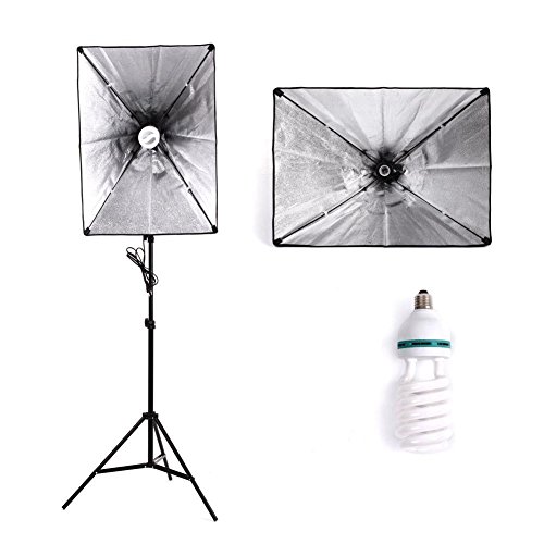 Amzdeal Softbox 50 x 70 cm Kit de lluminación Ventana de luz para fotográfico, Lluminación Continua Estudio Fotografía - 1x 135W Bombilla+ 1x Softbox + 1x Trípode Montaje Universal + Bolsa de Tela versión